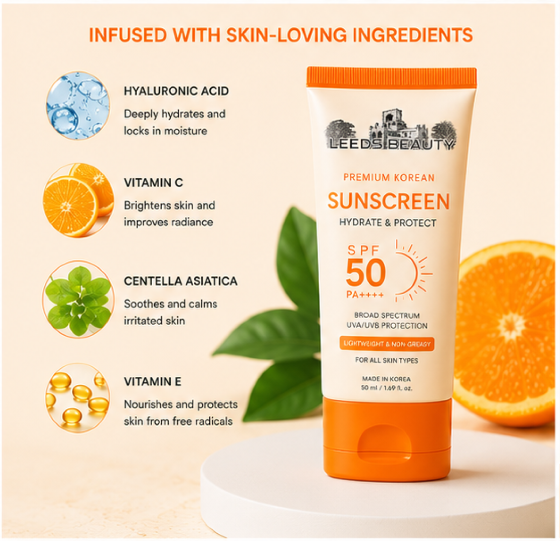 Leeds Beauty SPF50 Face Sunscreen Cream – Hydrating Sun Protection 50ml